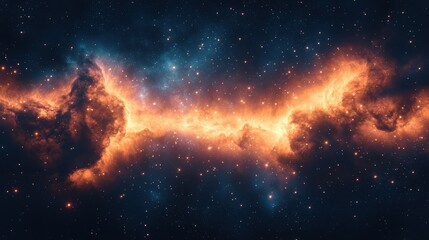 Cosmic Nebula Fiery stellar clouds clash in deep space, background stars