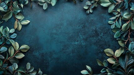 Wall Mural - Eucalyptus leaves creating a border on dark background with copy space