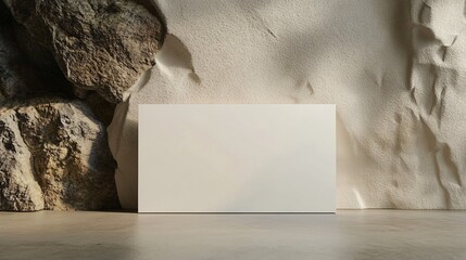 Aufkleber - White blank canvas standing on floor with rock and sand wall background