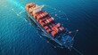 © aubriella - A futuristic AI powered autonomous cargo ship sailing across the ocean, massive vessel with digital route optimization, Maritime technology style