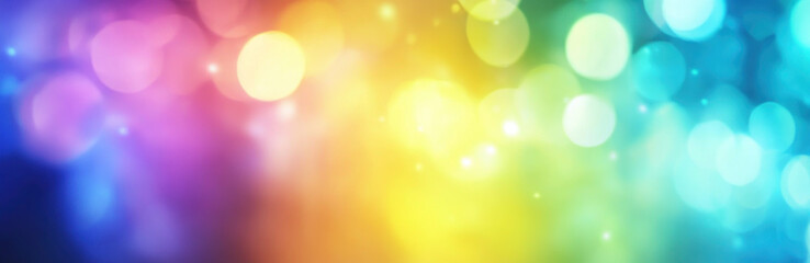 A vibrant, colorful bokeh background featuring a gradient of rainbow hues, ideal for creative designs and festive themes