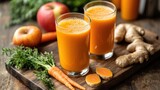 A fresh fruit juice blend with carrots, apples, and ginger, perfect for energy and digestion