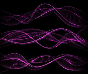 Wall Mural - Isolated design element, wavy purple textured illustration on black background.
