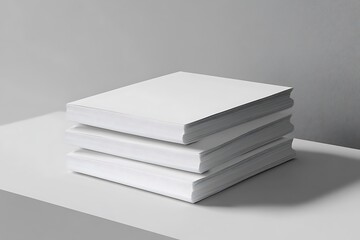 Wall Mural - Stack of blank paper on grey background. Mockup for branding identity.