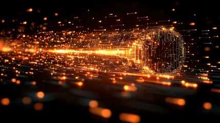 Wall Mural - glowing data sphere travels through dark space, futuristic technology concept, for tech websites