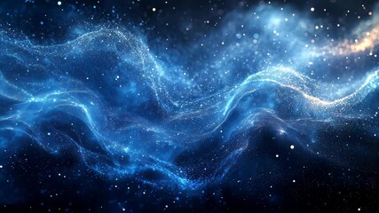Wall Mural - Ethereal stream of blue glowing stardust across a vast starry space, forming cosmic waves and mystical depth.
