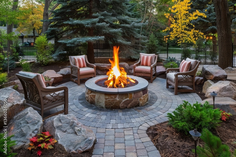Luxurious Outdoor Seating Area with Cozy Chairs Around a Fire Pit ...