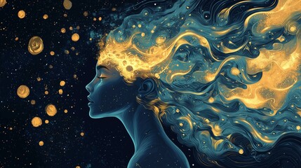 a galactic folklore illustration with glowing cosmic myths