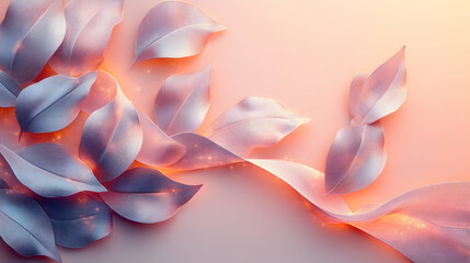 Wall Mural - a light pastel background featuring a minimal ribbon and glowing leaves, symbolizing growth, awarene