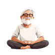 © Elizabeth_Art - An elderly man with white hair and a beard meditating on a solid background.