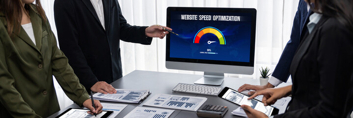 Wall Mural - computer software evaluating website loading speed. concept of improving website loading speed brisk