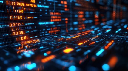 Wall Mural - futuristic digital data streams flow across a circuit board, technology background for tech websites