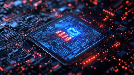 Wall Mural - futuristic cpu; data processing; glowing circuits; global network; tech background; website banner