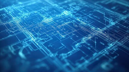Wall Mural - abstract digital network blueprint, glowing lines, technology background, data visualization, websit