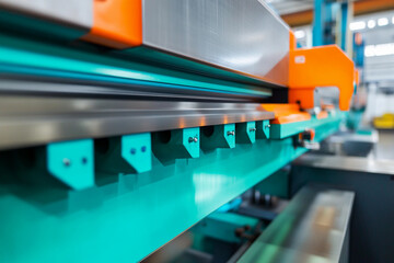 Fototapete - Close-up view of an industrial metal bending machine Generative AI