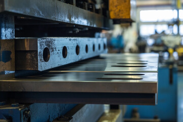 Fototapete - Close up view of an industrial metal sheet press process Generative AI