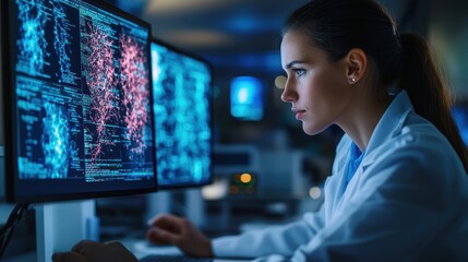 a biologist using a simulation program to model cellular processes and interactions in a virtual env