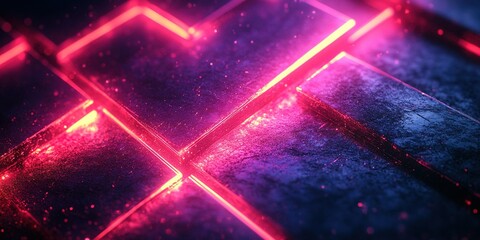 Wall Mural - neon pink light patterns create a vibrant abstract design over dark textures in an imaginative digit