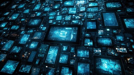 Wall Mural - digital data streams flow across screens, futuristic tech background for network concept