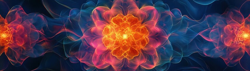 Poster - Abstract Nebula Galaxy Background with Orange and Blue Hues with a Cosmic Fire Texture Design with Bright Light and a Burst of Energy in a Dark Space With Vibrant Hues