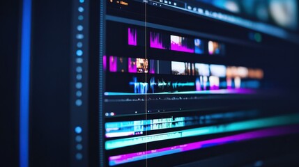 Wall Mural - An AI powered video editing tool automatically enhancing footage and providing creative suggestions based on user preferences, Creative technology style, photo of
