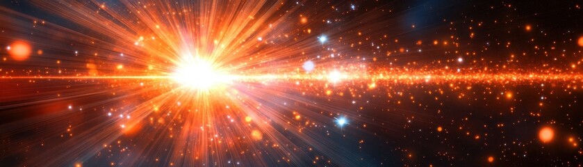Poster - Luminous Burst of Energy Abstract Space Background with Dazzling Light Streaks and Glittering Particles Radiating from a Central Point in a Cosmic Display of Stars and Nebula