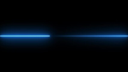 glowing blue neon Straight neon lazer animation of horizontal line on alpha background, straight neon lazer line, seamless loop.