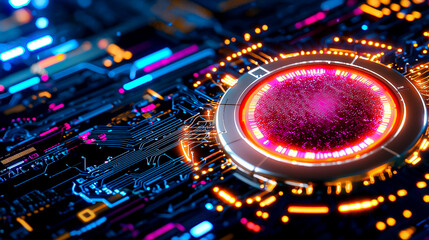 Wall Mural - glowing core on circuit board: abstract digital artwork