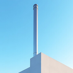 Wall Mural - modern, minimalist chimney design with sleek metal pipes rising against a clear blue sky