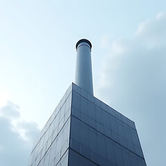 Wall Mural - high-angle view of a chimney on a modern building, showcasing its sleek design with sharp lines and metallic finishes