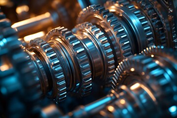 Fototapete - Close up of gears rotating in complex machinery in motion