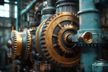 Leinwandbilder - Close up view of gears rotating in industrial machinery