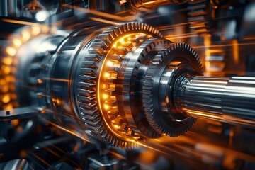 Poster - Close up view of industrial gears rotating smoothly in a complex machinery system