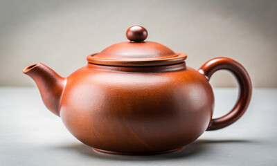 Wall Mural - a chinese teapot made of red clay stands on a light background