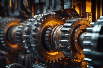 Poster - Industrial gears rotating smoothly in complex machinery