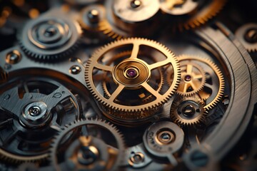 Aufkleber - Intricate clockwork mechanism with interlocking gears rotating smoothly