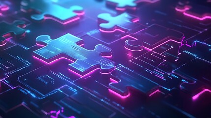Futuristic connection puzzle technology development bright interface logic image