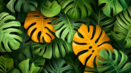 Tropical nature plant with green palm leaf branch