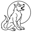 © Jamila - Werewolf howling at a full moon line art vector illustration
