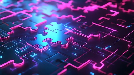 Neon puzzle solving digital innovation futuristic API system image