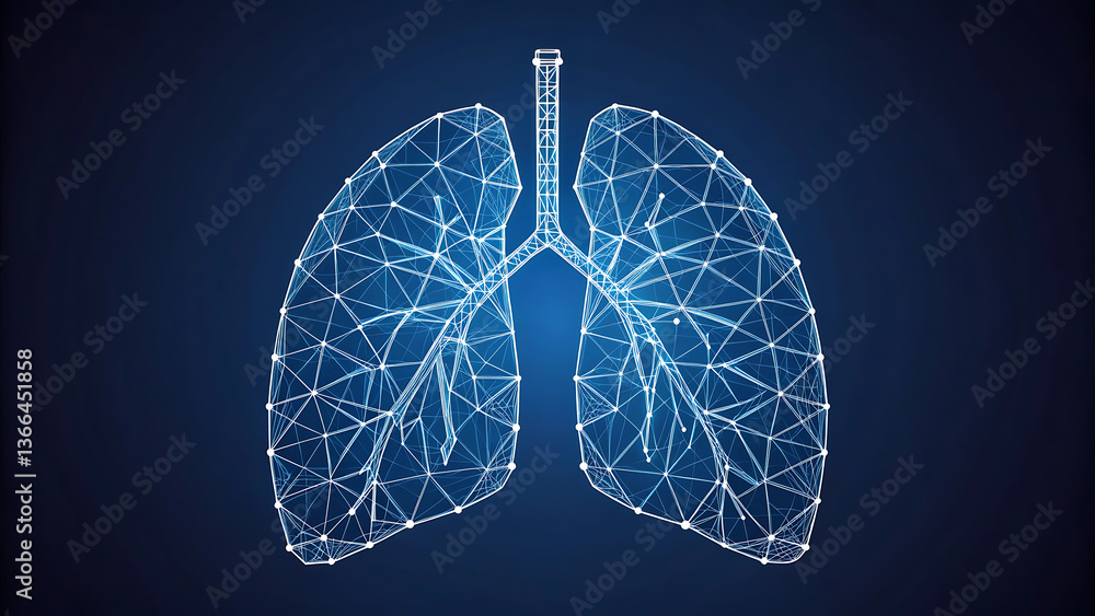 Abstract blue human lungs inside a glass dome. Neon sphere shield ...