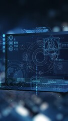 Wall Mural - animated data visuals on a 3d laptop interface.