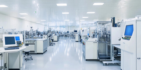 Poster - Modern semiconductor factory interior with advanced equipment Generative AI
