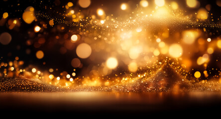 Canvas Print - golden sparkles and bokeh lights create a magical, festive atmosphere in a dark scene. light cascade