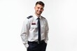 © ThomasLENNE - Half-Length (Waist-Up) portrait of young stylish smiling Slovenian male model in uniform wear isolated on pure white background looking at camera