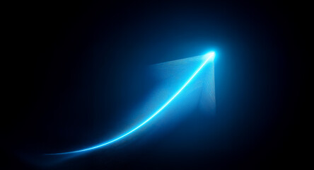Wall Mural - a luminous blue arrow ascends diagonally against a dark backdrop, symbolizing progress and direction