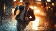 © Marco - man in suit running on the street in the rain