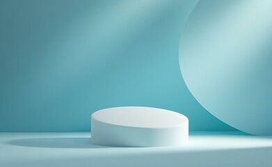 Aufkleber - White cylinder podium on blue background with copy space for product placement