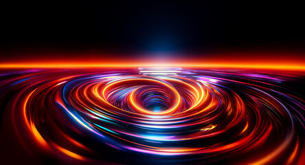 Wall Mural - vibrant streaks of light in swirling motion create an abstract vortex on a dark backdrop, with orang