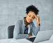 © Lumos sp - business businesswoman woman office problem laptop sleepy pain overworked headacheworking young technology employee work frustration desk stress sitting worried exhaustion job